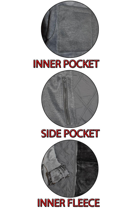 Men’s Quilted Fleece Jacket with Inner Pocket & Side Zipper – Warm Winter Hoodie with Inner Fleece Lining