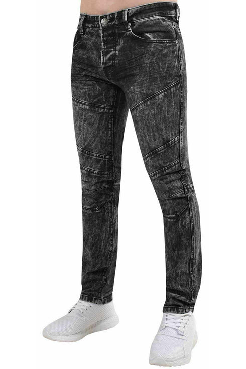 Mens Black Wash Biker Jeans