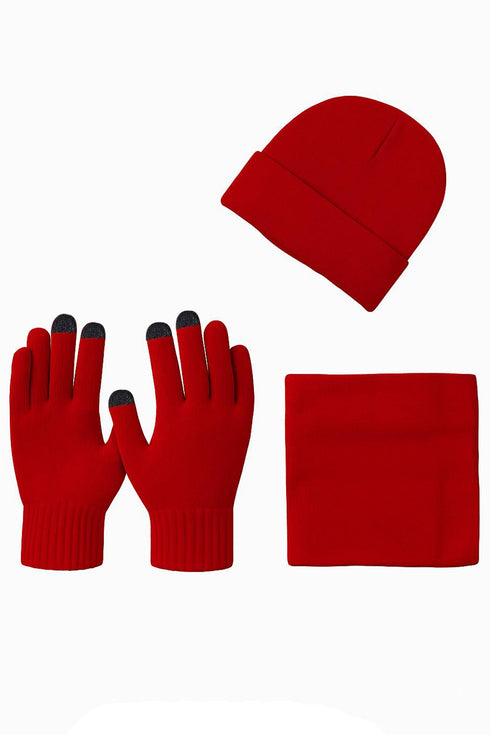 Unisex Winter Hat, Neck Warmer & Touchscreen Gloves Set – 3 Pieces Knit Cold Weather Accessories