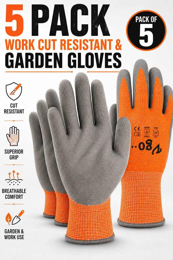 5 Pack Work Cut Resistant & Garden Gloves