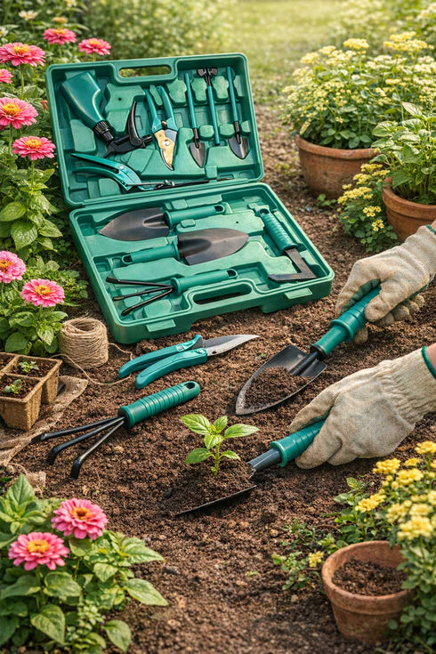 10 Piece Garden Hand Tool Set with Carry Case
