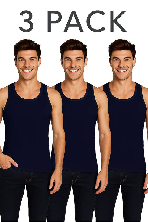 3 Pack Men's Plain Polycotton Sleeveless Vest – Soft, Lightweight, Print-Friendly Gym Tank Top