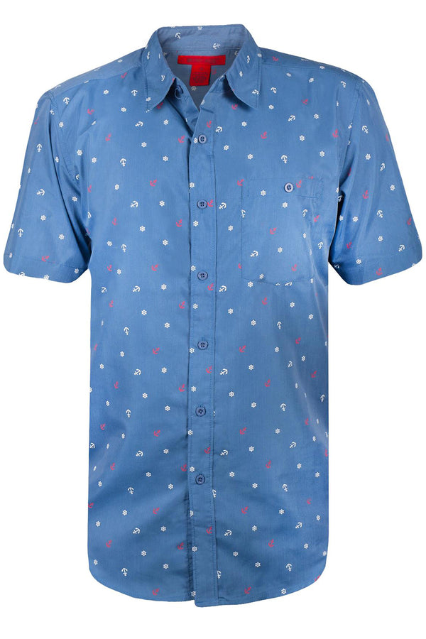Mens Denim Anchor Print Hawaiian Shirt