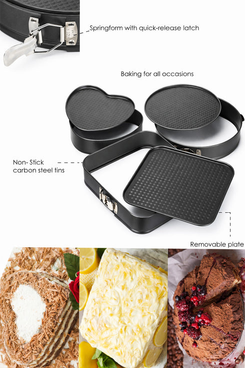 3 Piece Springform Cake Tin Set – Non-Stick Baking Pans