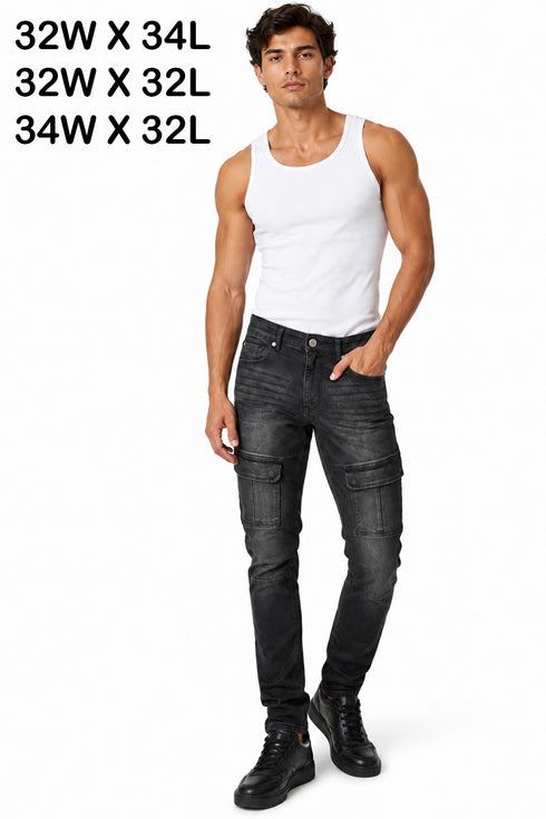 6 Pack Men’s Brave Soul Charcoal Cargo Jeans - From £7.49 Per Unit