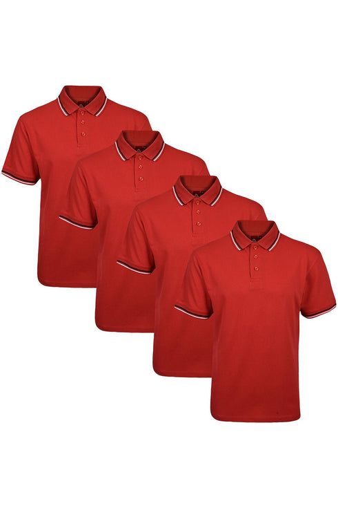 4 Pack Mens Tipping Plain Polo Collar Pique Shirt