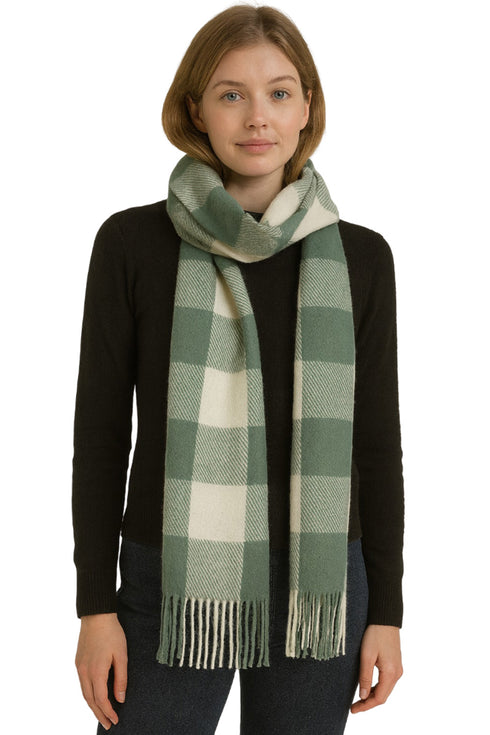 Women’s Checked Winter Scarf – Soft Tartan Blanket Wrap with Tassels