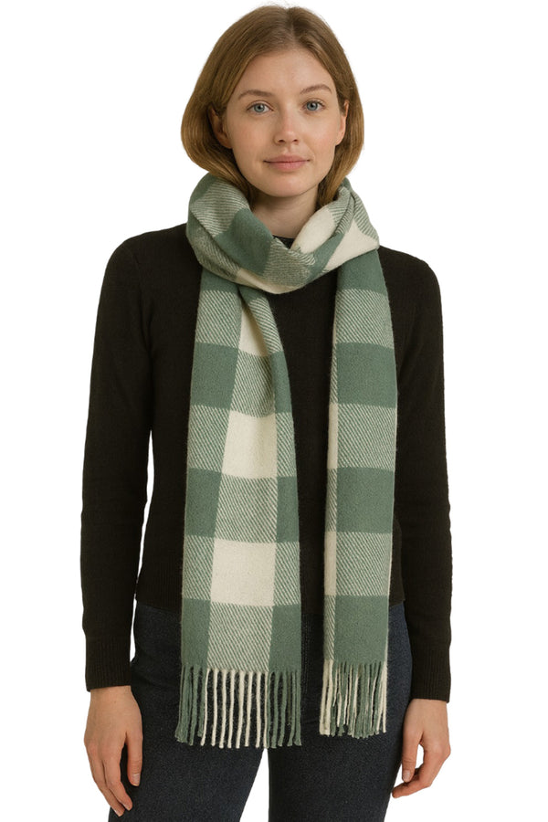 Women’s Checked Winter Scarf – Soft Tartan Blanket Wrap with Tassels