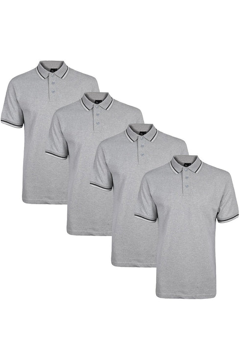 4 Pack Mens Tipping Plain Polo Collar Pique Shirt