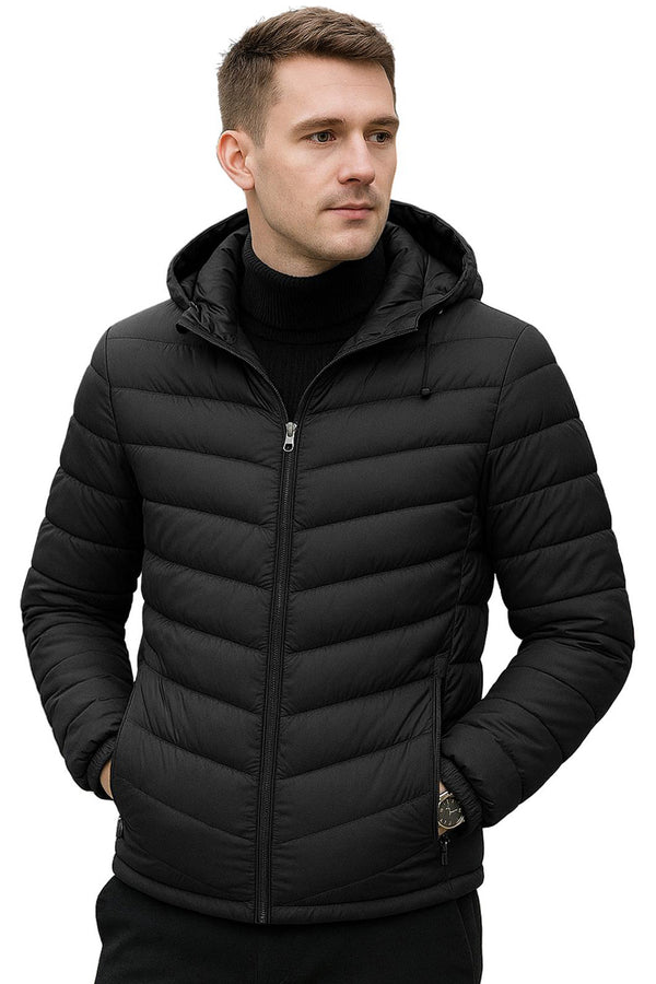 Men’s Puffer Jacket with Removable Hood – Lightweight Padded Winter Coat