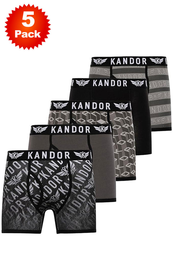 5 Pack Kandor Men’s Boxer Briefs Multipack – Cotton Stretch Underwear with Modern Prints & Solid Colors