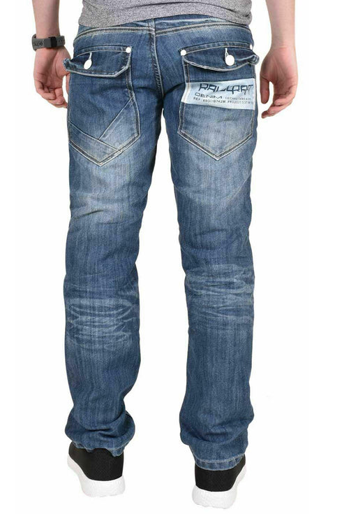 Mens Faded Zipped Denim Jeans - Big Sizes