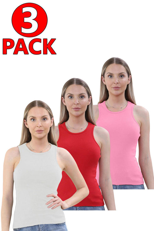 3 Pack Womens Stretchy Ribbed Plain Top