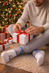 Men’s Christmas Socks – Funny Santa Claus Print – Festive Blue & White Crew Socks