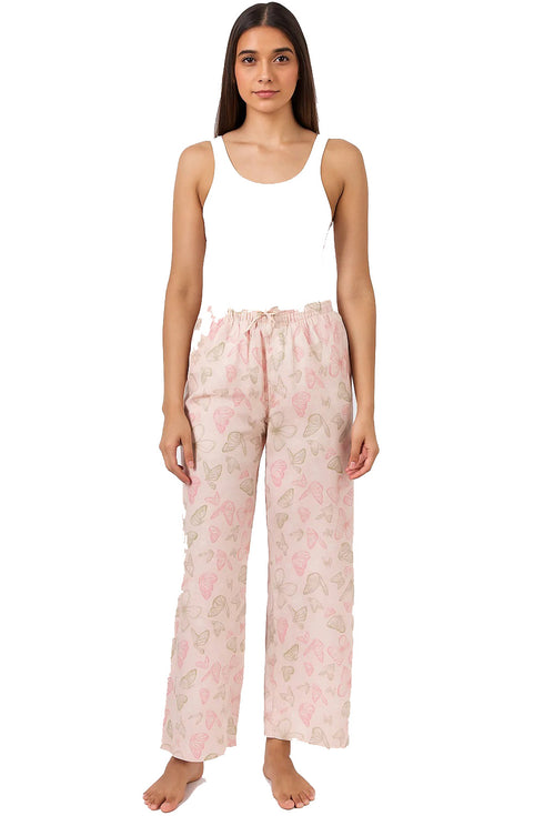 Women’s Pink Butterfly Print Pajama Pants – Soft Lounge Wear with Drawstring Waist