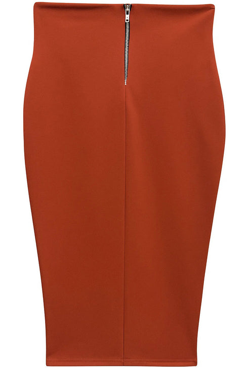 High-Waisted Rust Bodycon Pencil Skirt
