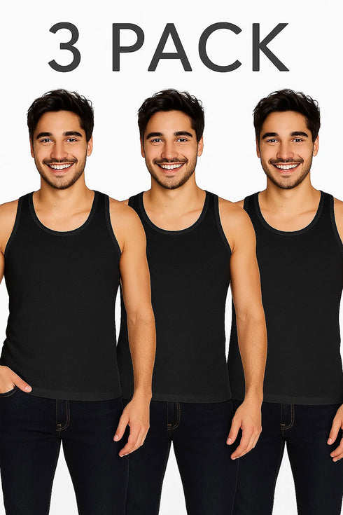 3 Pack Men's Plain Polycotton Sleeveless Vest – Soft, Lightweight, Print-Friendly Gym Tank Top