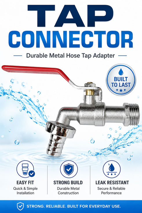 Metal Garden Tap Connector with Red Handle – Hose Pipe Adapter Valve Fitting