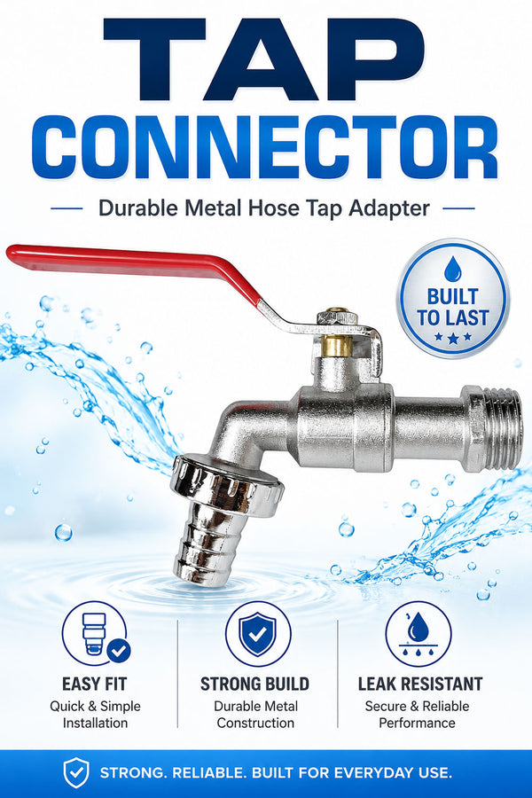 Metal Garden Tap Connector with Red Handle – Hose Pipe Adapter Valve Fitting