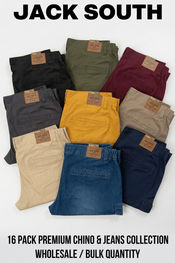 16 Pack Jack South Men’s Chinos & Jeans – Wholesale Bulk Quantity