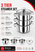 3 Tier Stainless Steel Steamer Set with Glass Lid