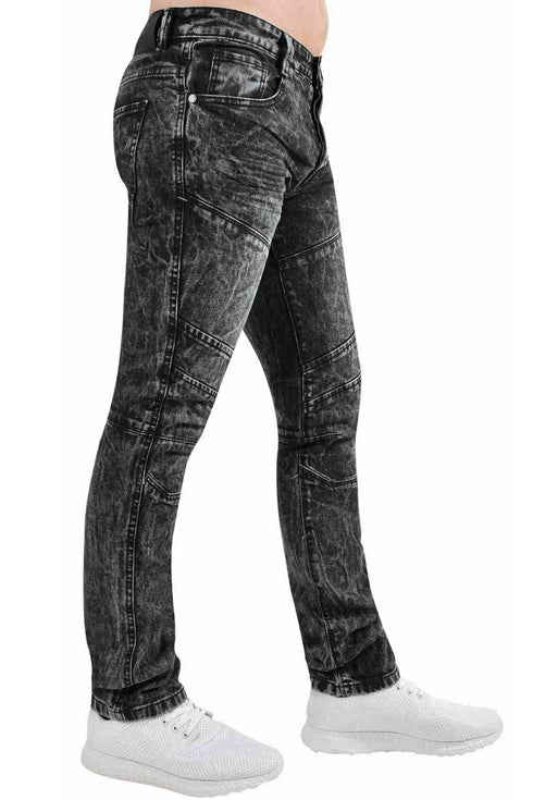 Mens Black Wash Biker Jeans
