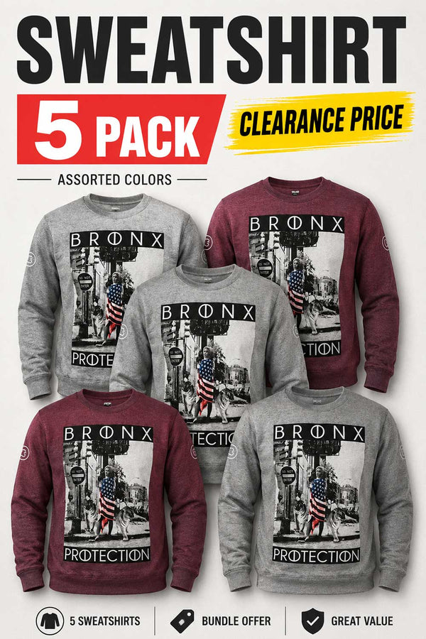 Men’s 5 Pack Bronx Graphic Sweatshirts – Assorted Colours Clearance Bundle