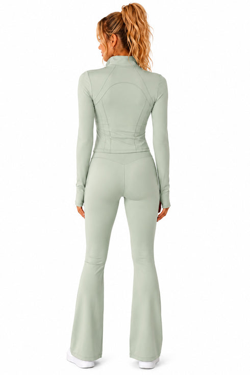 Women’s Zip Up Active-wear Set with Flared Leggings
