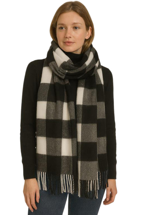 Women’s Checked Winter Scarf – Soft Tartan Blanket Wrap with Tassels