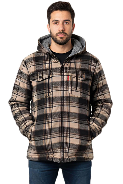 Men’s Plaid Fleece Hoodie – Warm Zip Up Flannel Sherpa Lined Winter Shirt