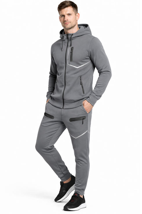 Men’s Hooded Tracksuit Set – Zip Pockets, Full-Zip Hoodie & Joggers