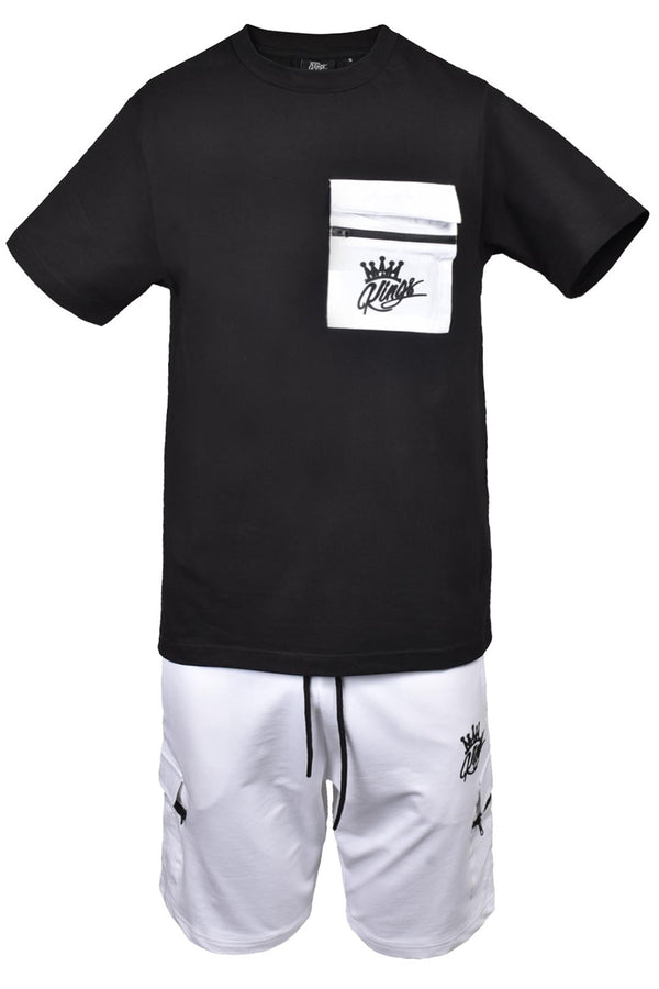 Men’s Black & White Casual T-Shirt & Shorts Set
