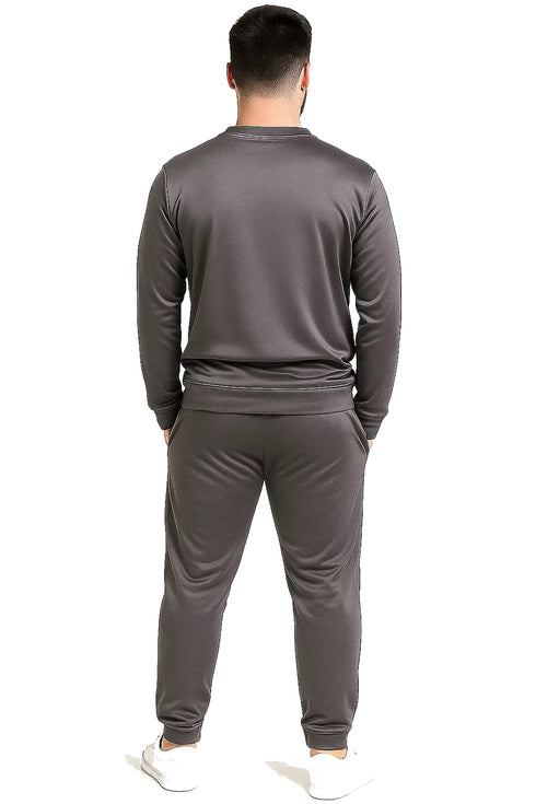 Men's Polyester Tracksuit Set – Plain Pullover Sweatshirt & Joggers