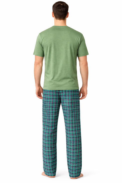 Mens Woven Lounge Polycotton T-Shirt Pajama Set