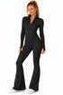 Women’s Zip Up Active-wear Set with Flared Leggings