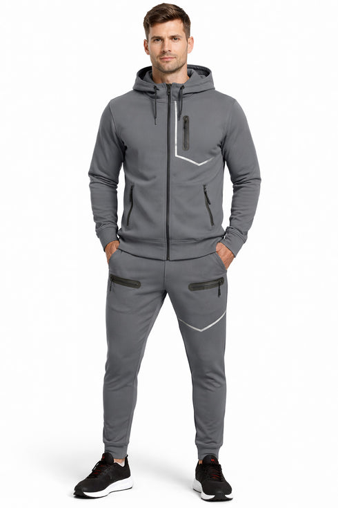 Men’s Hooded Tracksuit Set – Zip Pockets, Full-Zip Hoodie & Joggers