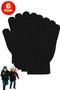 Kids Black Knit Winter Gloves 6 Pack – Warm, Stretchable, Unisex Cold Weather Handwear