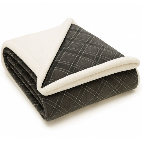 Plaid Sherpa Fleece Blanket | Reversible Sofa & Bed Throw