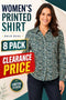 8 Pack Women’s Green Floral Long Sleeve Collared Shirt - From £1.99 Per Unit