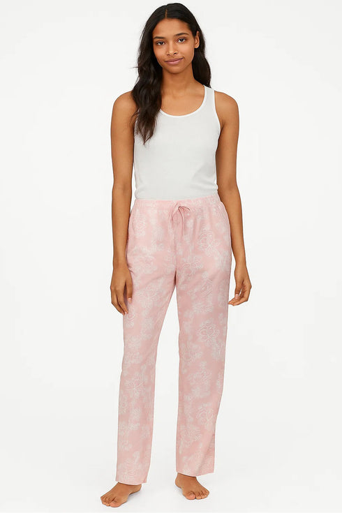 Women’s Pink Floral Print Pajama Pants – Soft Lounge Wear with Drawstring Waist