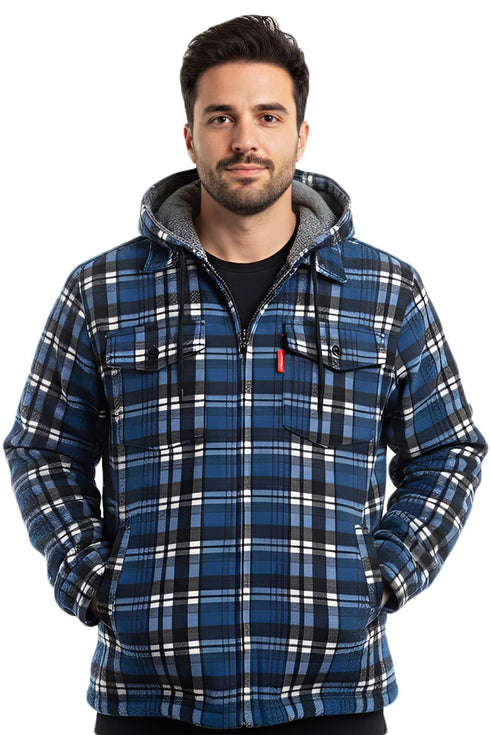 Men’s Plaid Fleece Hoodie – Warm Zip Up Flannel Sherpa Lined Winter Shirt