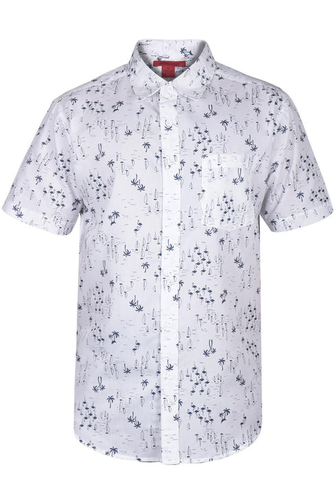 Mens White Flamingo Print Hawaiian Shirt