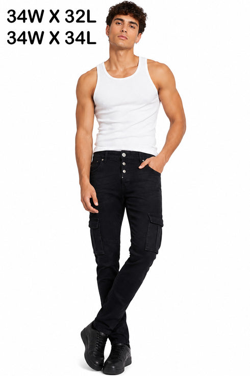 6 Pack Men’s Brave Soul Charcoal Cargo Jeans - From £7.49 Per Unit