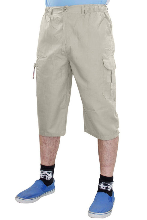 Mens Three Quarter Cotton Cargo Shorts