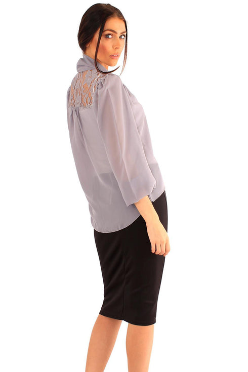 Women's Button-Up Blouse with Lace Shoulders