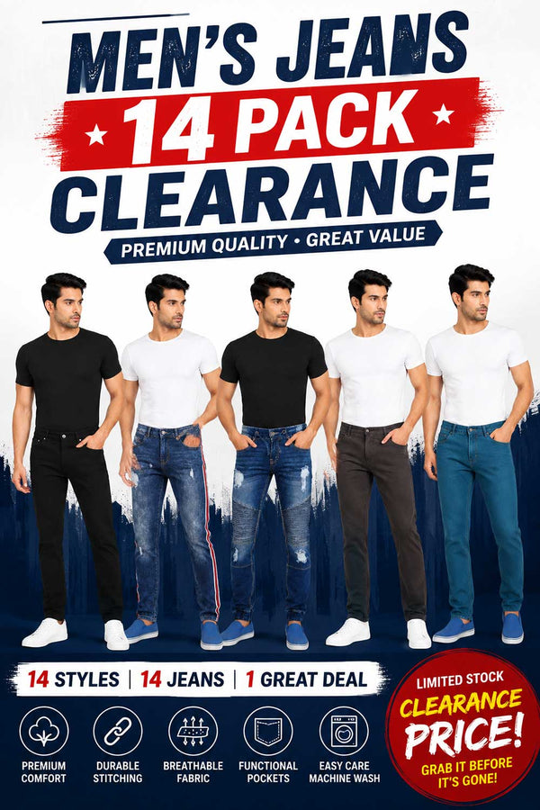 14 Pack Premium Denim Jeans Combo for Men - From £5.71 Per Unit