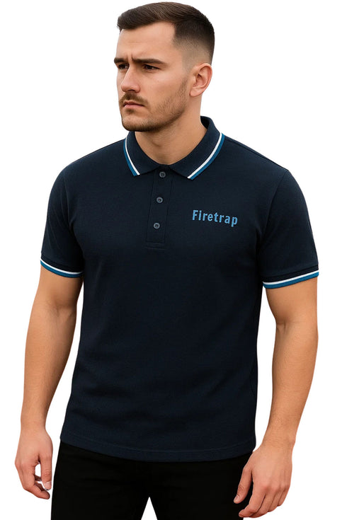 Mens Plain Polo T-Shirt – Firetrap Short Sleeve Pique Golf Casual Tee