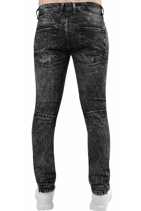 Mens Black Wash Biker Jeans