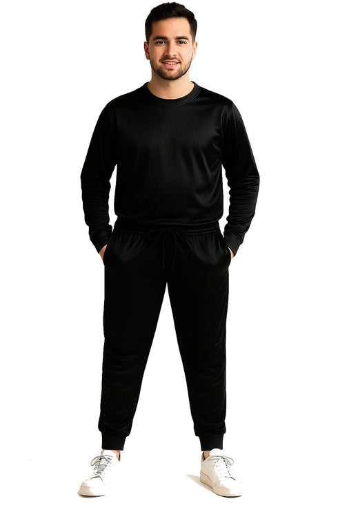 Men's Polyester Tracksuit Set – Plain Pullover Sweatshirt & Joggers