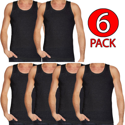 6 Pack Men's Plain Polycotton Sleeveless Vest – Soft, Lightweight, Print-Friendly Gym Tank Top